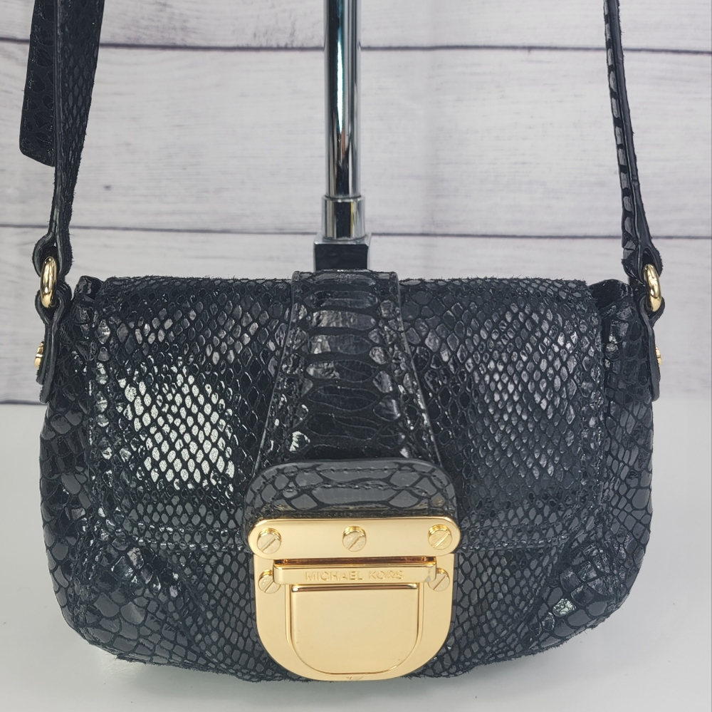 Michael Kors Charlton Black Embossed Leather Crossbody Purse